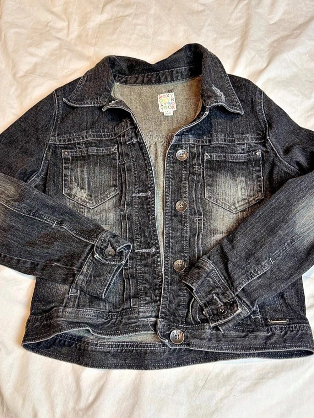 Y2k Roxy Black Denim Jacket Size Medium